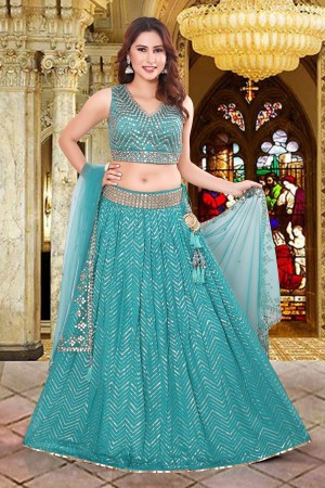 Aqua Blue Greorgette /Chiffon Lehenga 